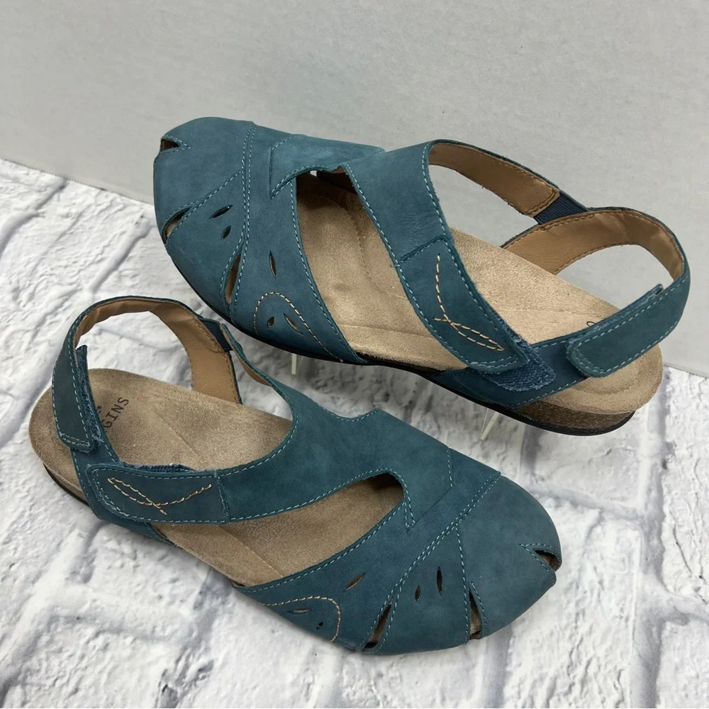 EARTH ORIGINS Birdine Sandal Moroccan Teal Blue 9.5W Comfort Leather Cutout Shoe